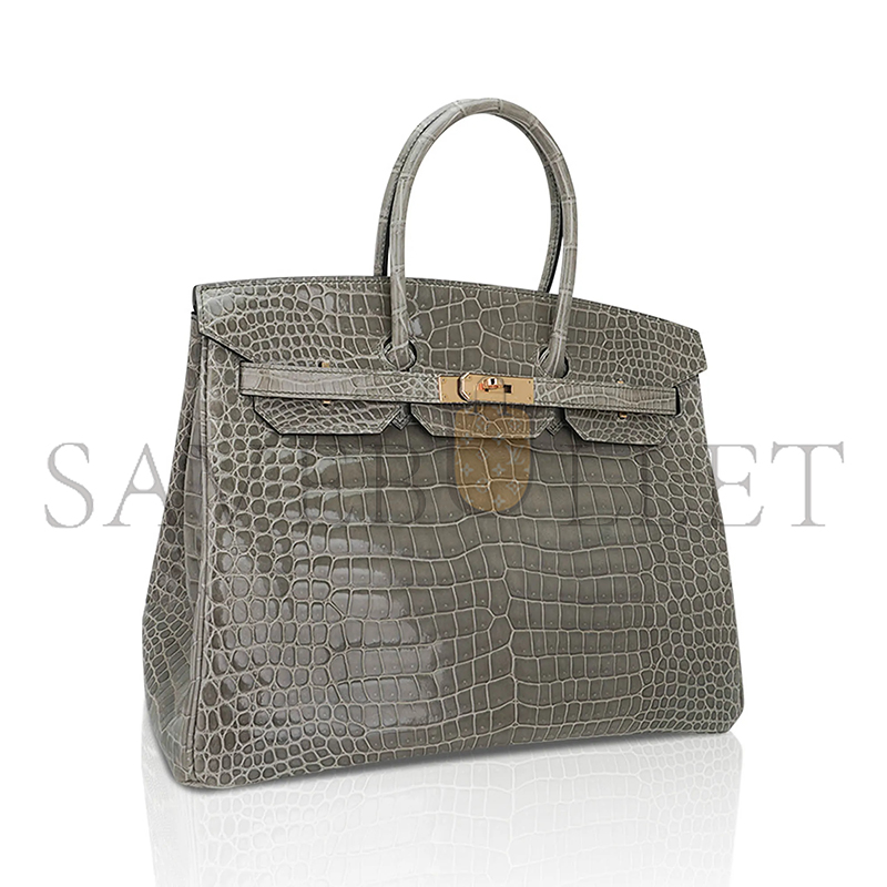 HERMES BIRKIN 35 BAG GRIS TOURTERELLE POROSUS CROCODILE WITH GOLD HARDWARE 165487 (35*25*18cm)