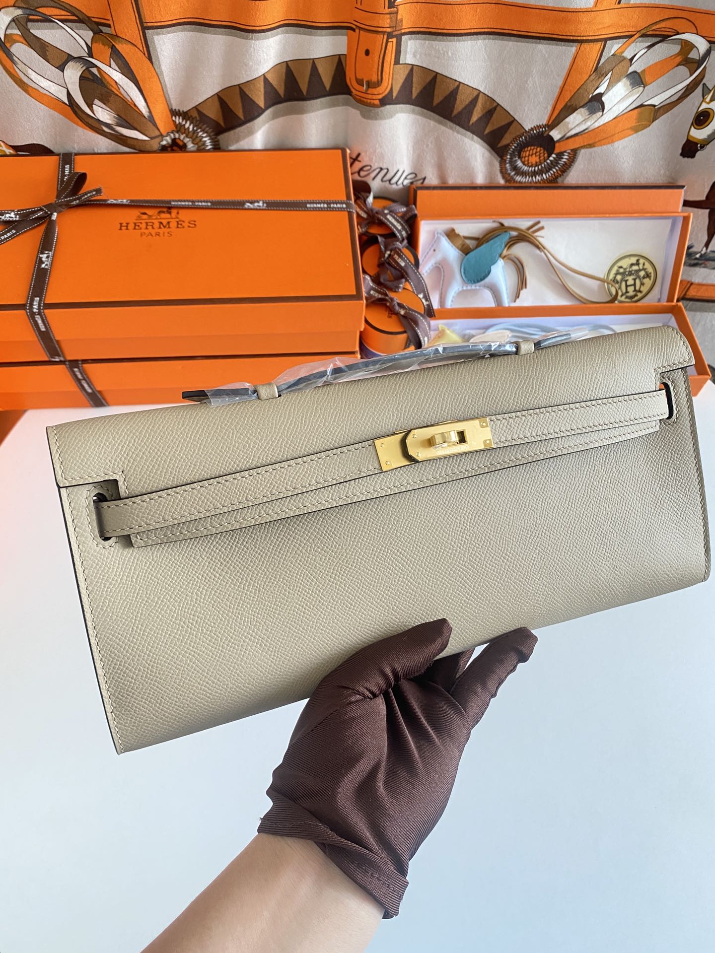 TOP HERMES Kelly Cut Epsom 31CM - Elephant Grey - GHW&SHW