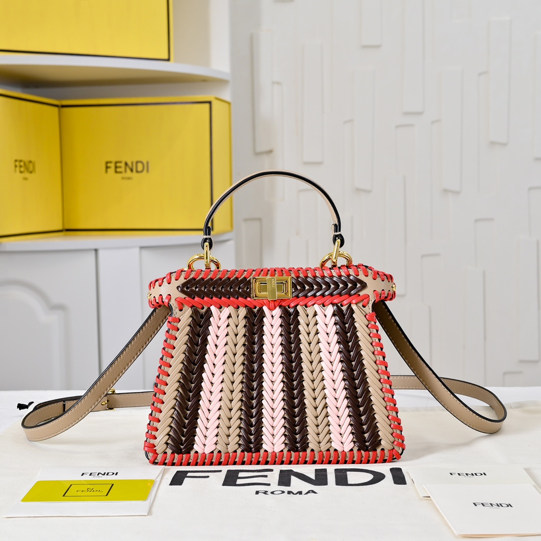 TOP FENDI Peekaboo ISeeU Petite 20cm - Black&Red