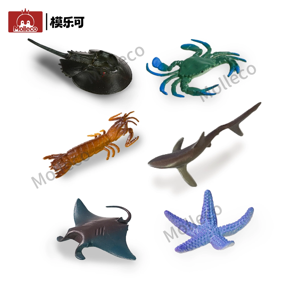 Molleco Marine Animal Figure Toys for Kids and Children Mantis Shrimp+Purple Starfish+Horseshoe Crab+Crab+Shark+Manta Ray CP045-1-2-3-4-5-6