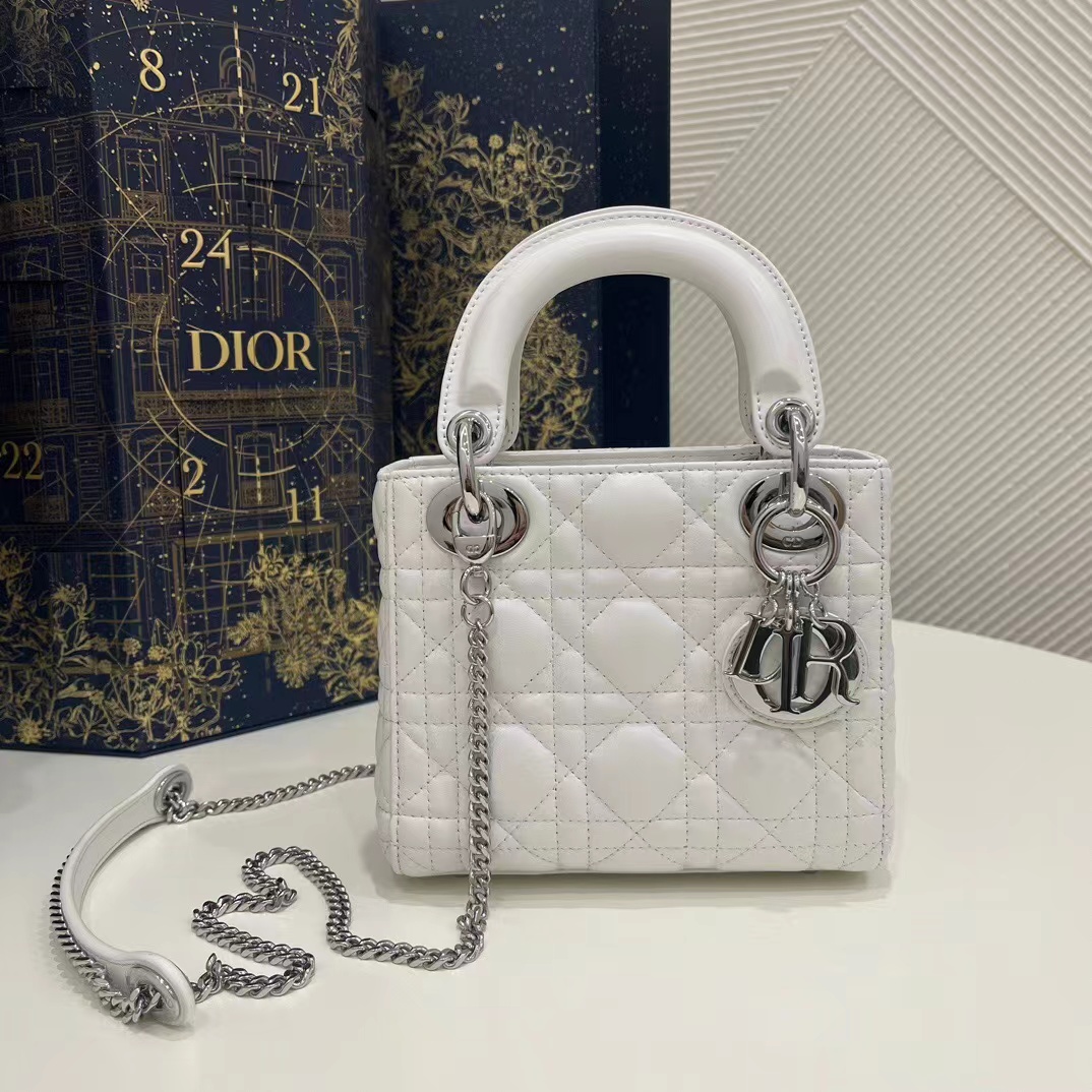 TOP Christian Dior Lady Christian Dior Bag Mini - White & SHW