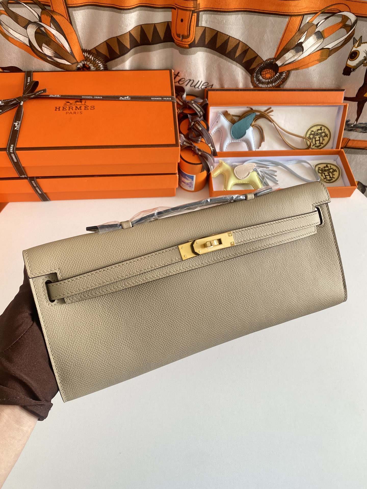 TOP HERMES Kelly Cut Epsom 31CM - Elephant Grey - GHW&SHW