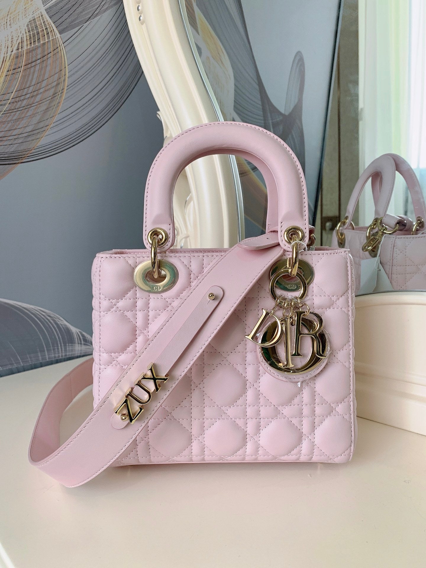 TOP Christian Dior Lady Christian Dior Bag  ABC Lambskin - Light Pink