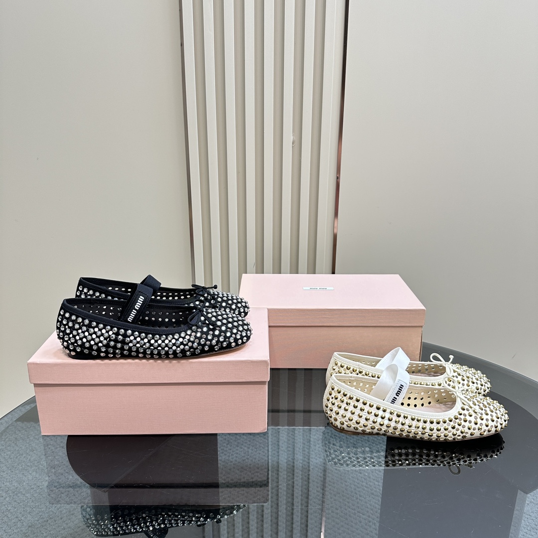 TOP Miu Miu Bows Decorate Flat Shoes - 2 Color