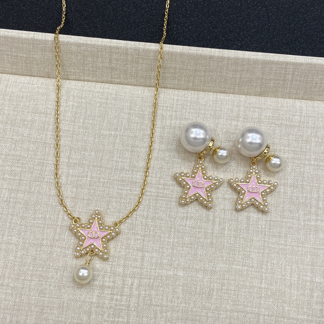 TOP Christian Dior Five-Pointed Star Necklace/Earrings - Gold