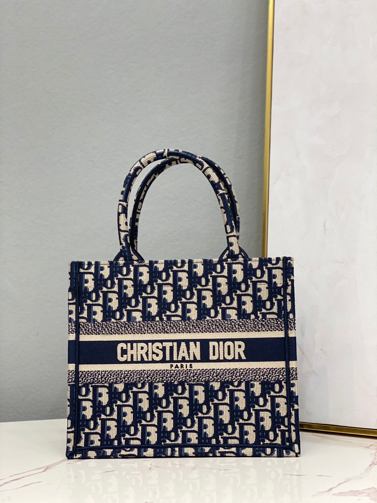 TOP Christian Dior Book Tote Bag Embroidery Small 21.5cm - Blue