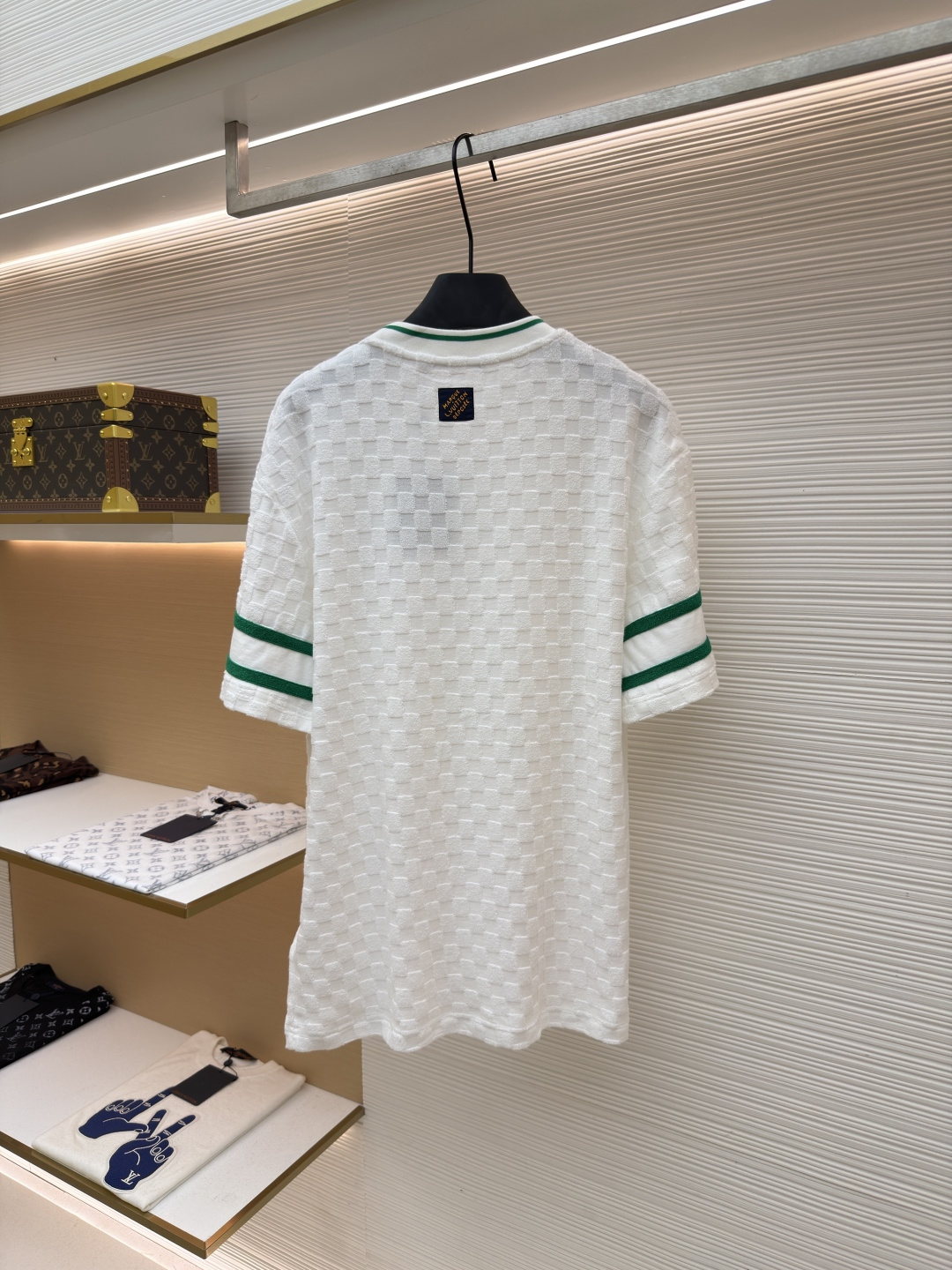 LOUIS VUITTON 毛巾布字母徽章拼色棋格提花针织短袖