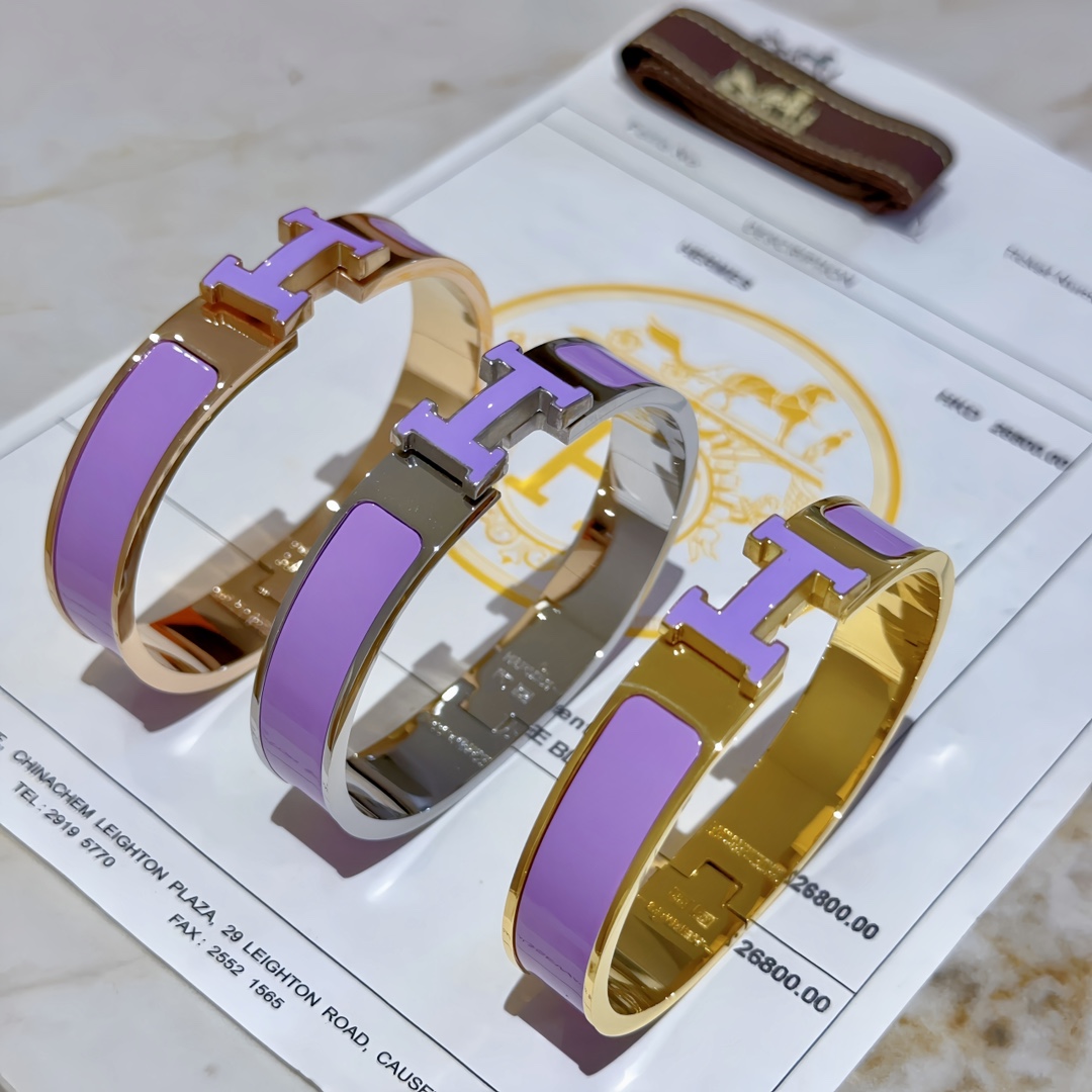 TOP HERMES Enamel Bracelet -Purple