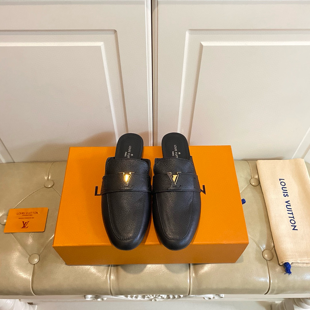 Louis Vuitton LV Leather Half-Pack Slingback Slide Sandals (Replica)