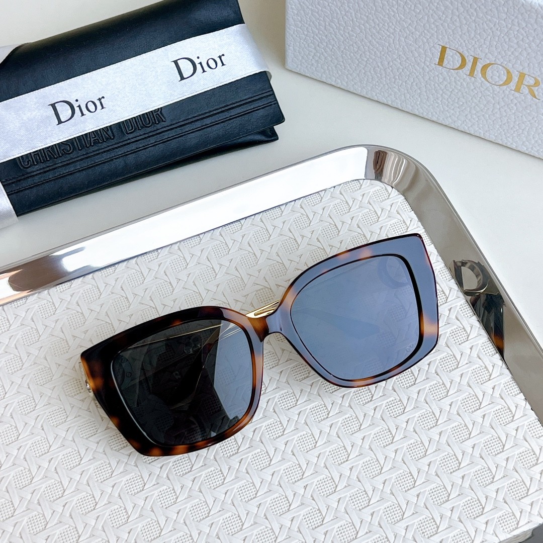 Dior Oversized Square Sunglasses, Metal Temples with 3D Logo, Multi-color Options, Face Slimming Outdoor Shades