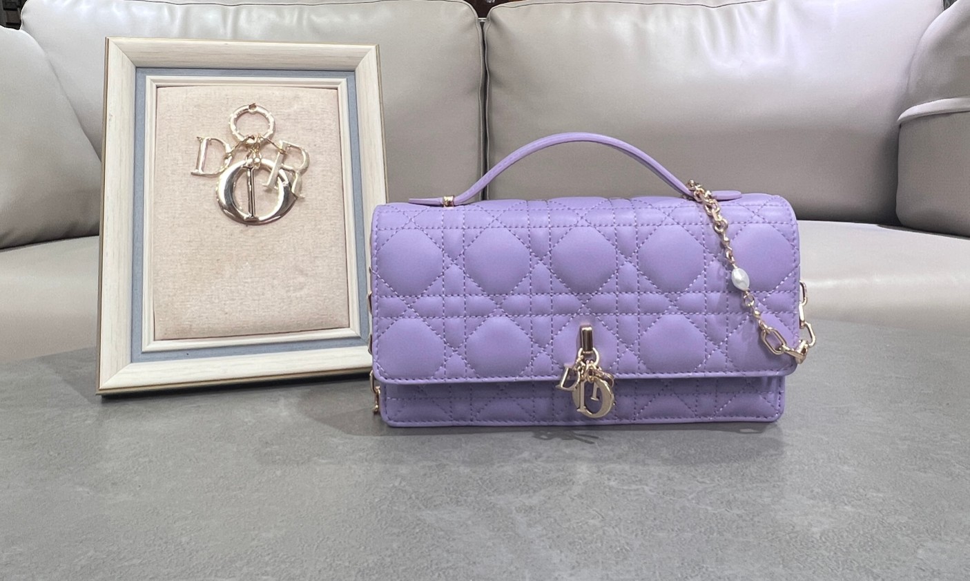 TOP Christian Dior Lady Pearl Clutch Bag Sheepskin 21*11.5*4.5 cm -  Purple