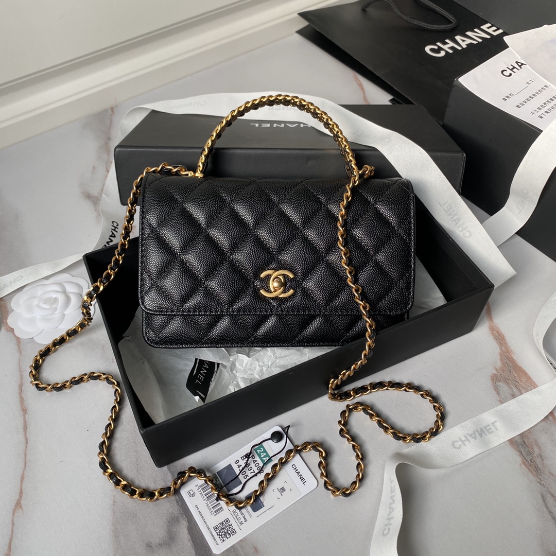 TOP CHANEL WOC Cowhide Top Handle Bag 19 cm - Black