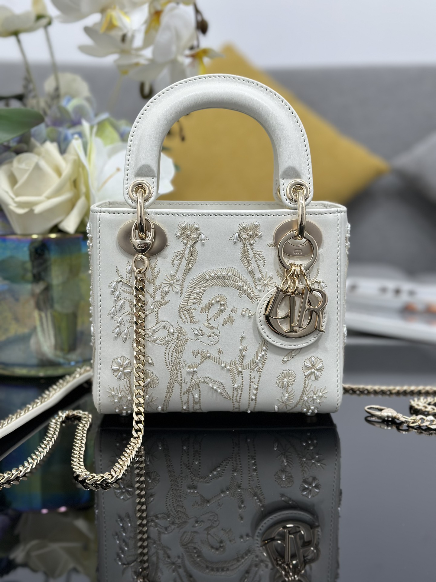 TOP Christian Dior Pearl Lady Christian Dior Bags 17x15x7cm/20x16.5x8cm - White