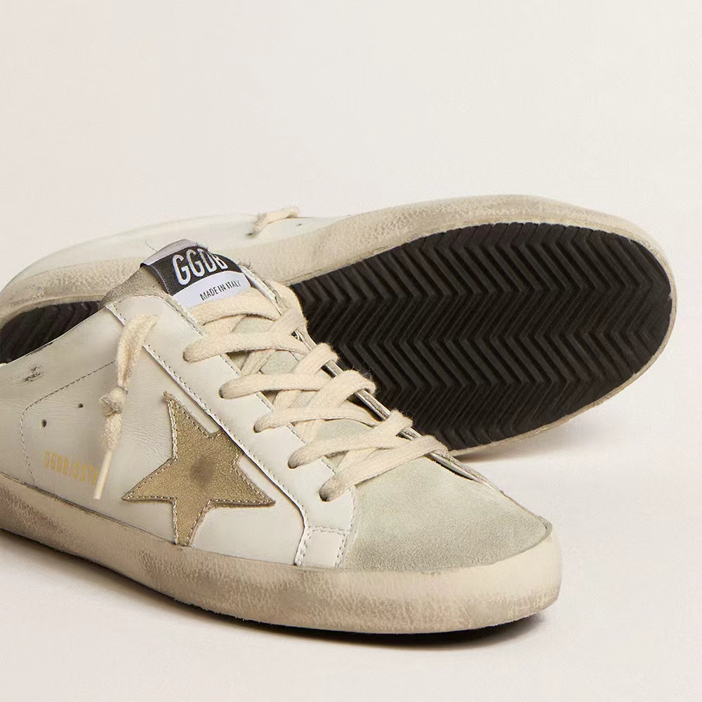 Golden Goose Super-Star Sabots with platinum star and ice-gray suede tongue(Replica)
