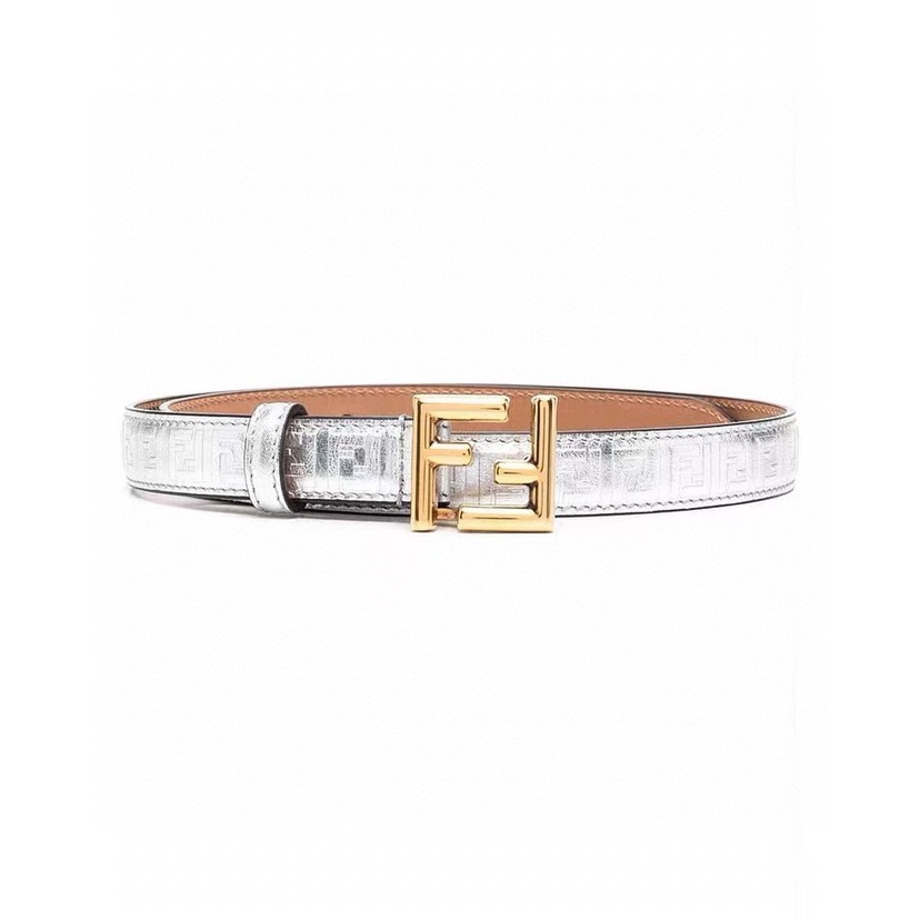 TOP FENDI Leather Embossed Waistband - Silvery - 2CM