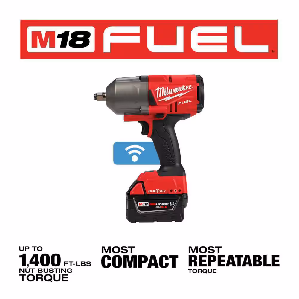M18 FUEL ONE-KEY 18V Li-Ion Brushless Cordless 1/2 in. High-Torque Impact Wrench with Friction Ring, Resistant Batteries