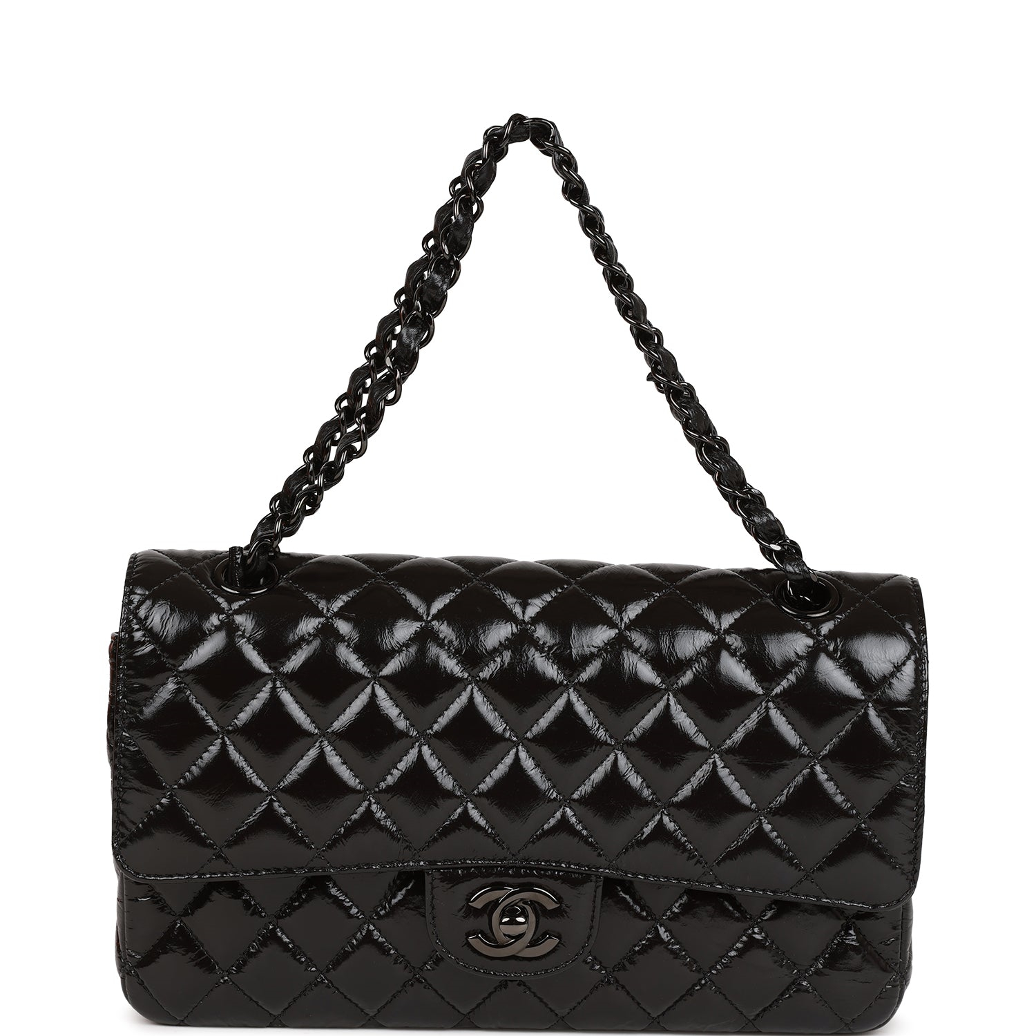 Chanel Shiny Crumpled Calfskin Quilted Medium Double Flap So Black (replica)