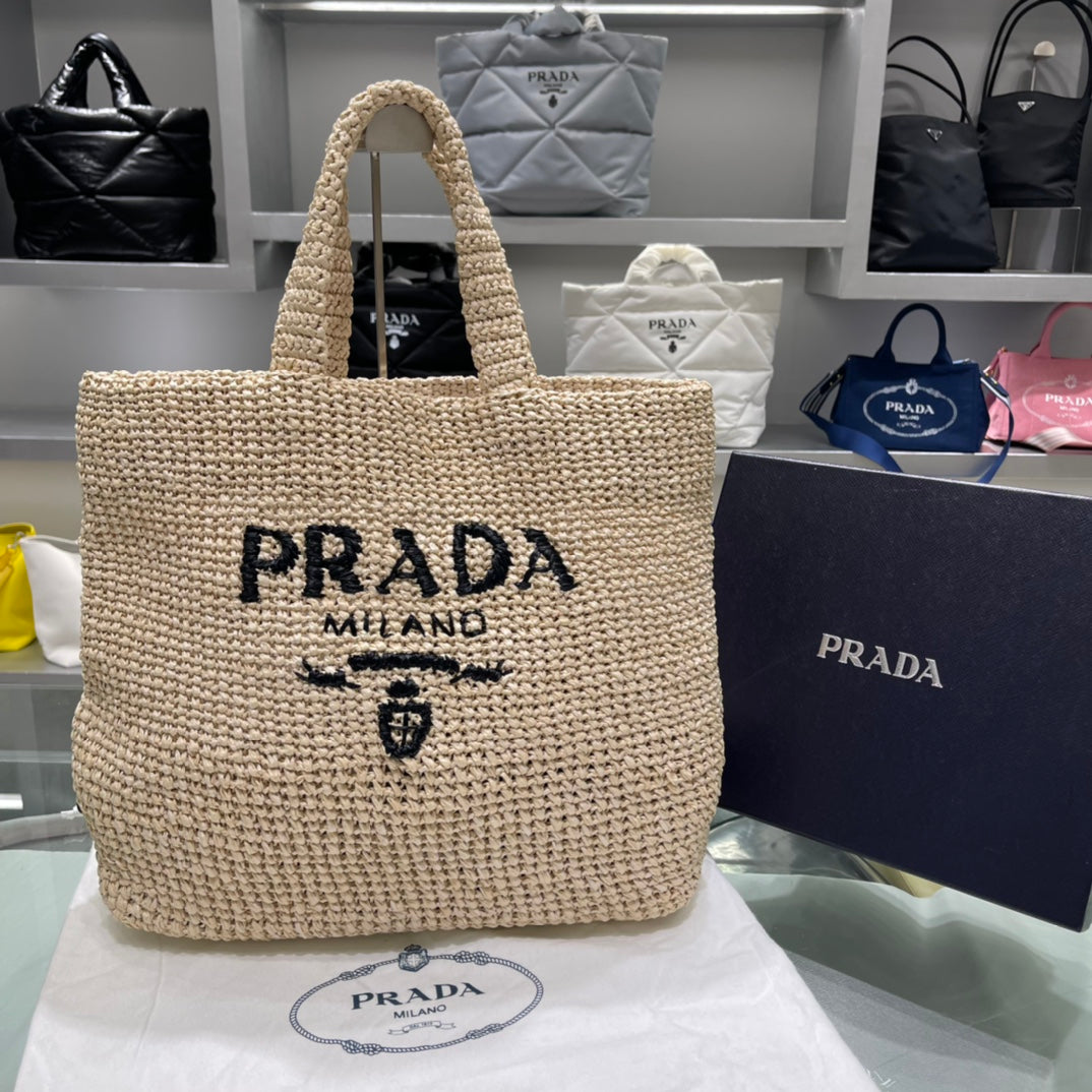 TOP PRADA Raffia Tote Bag 40x34cm - Women