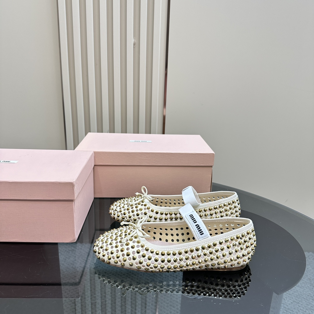 TOP Miu Miu Bows Decorate Flat Shoes - 2 Color