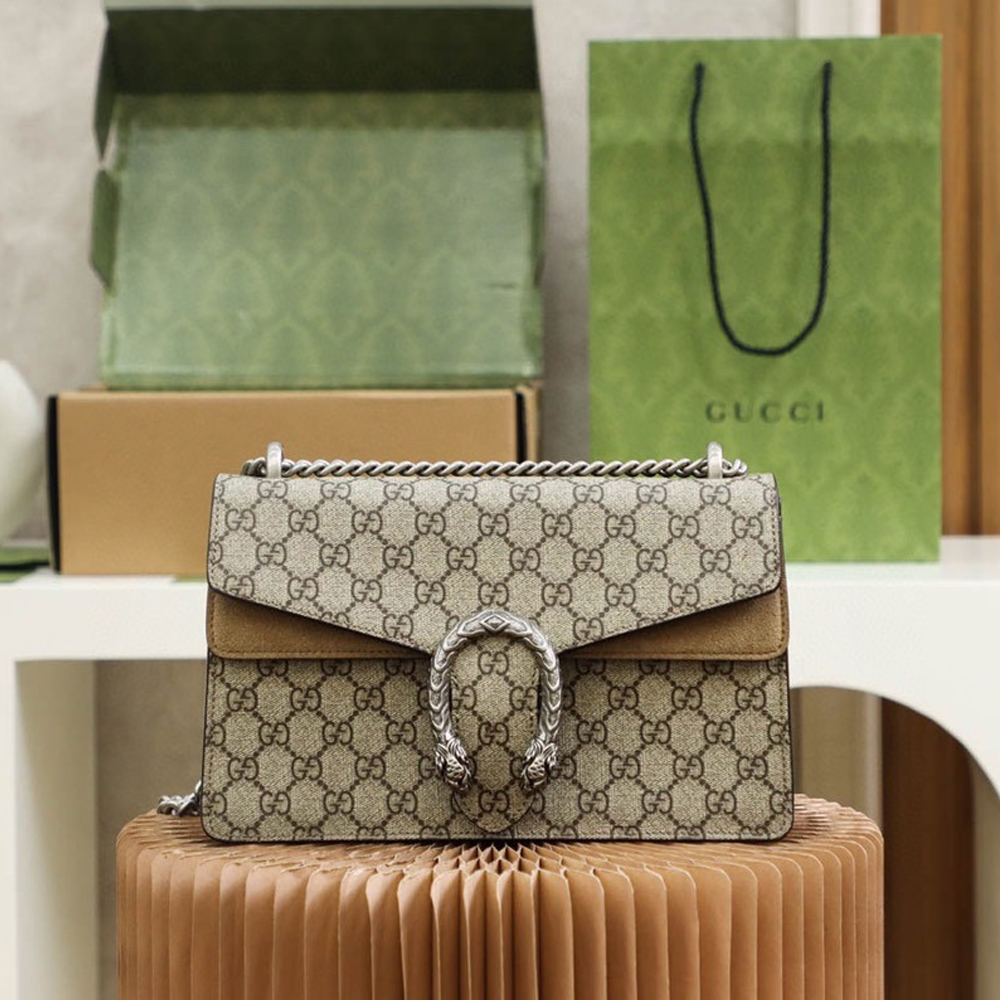Gucci DIONYSUS GG Supreme Small Shoulder Bag With Beige