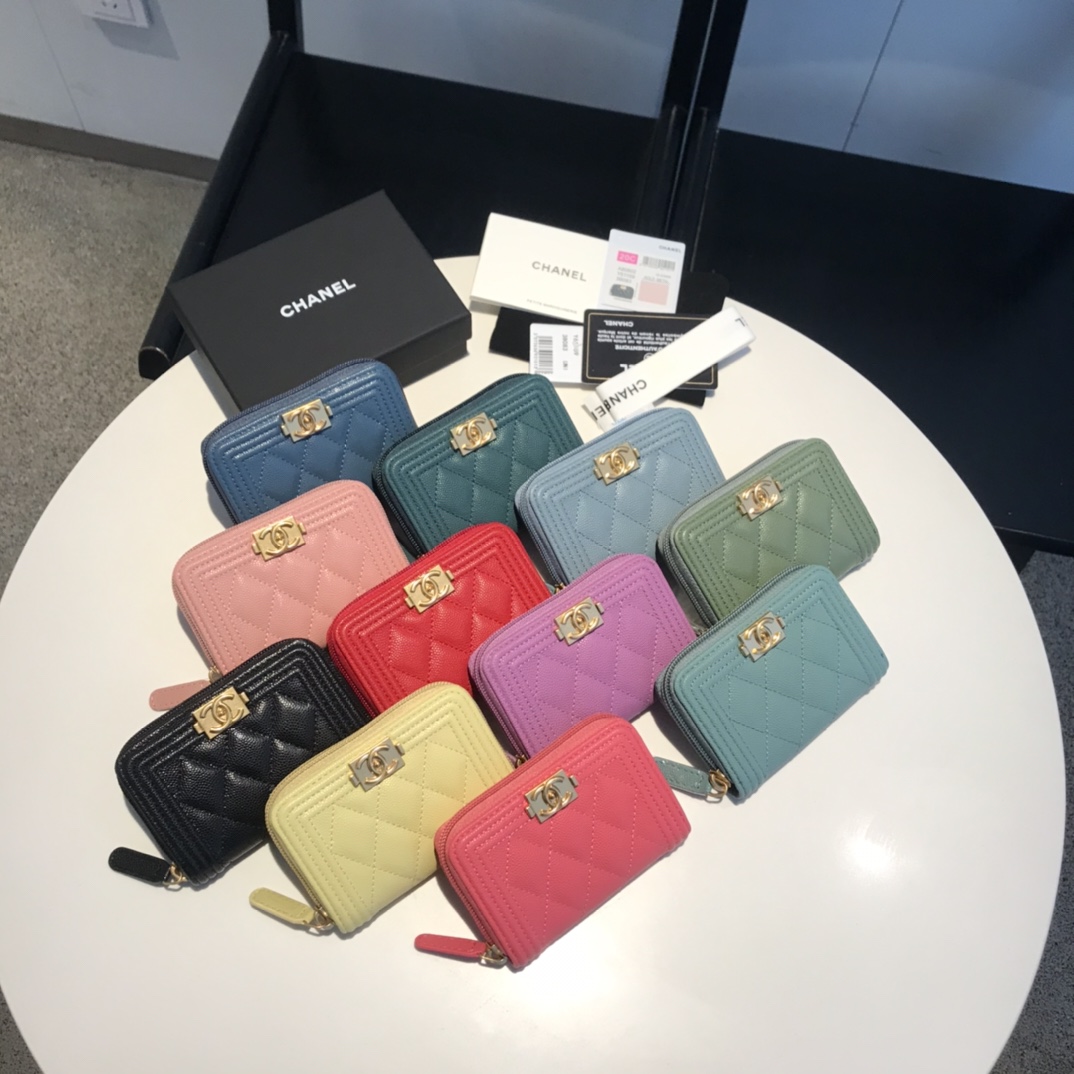 TOP CHANEL Leboy Style Diamond Grid Zipper Card Bags - 11 Colors