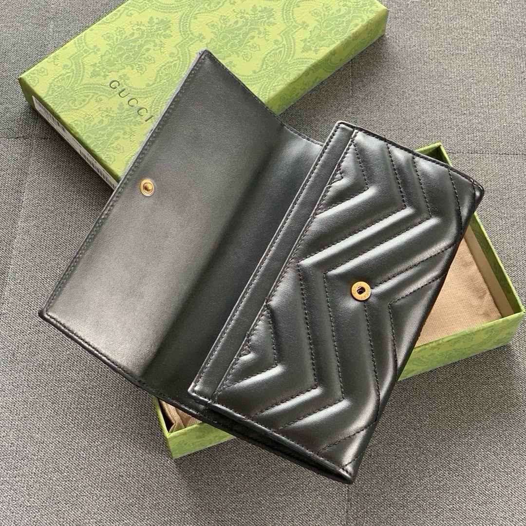 TOP GUCCI Marmont Series Flip Wallet - Black&GHW