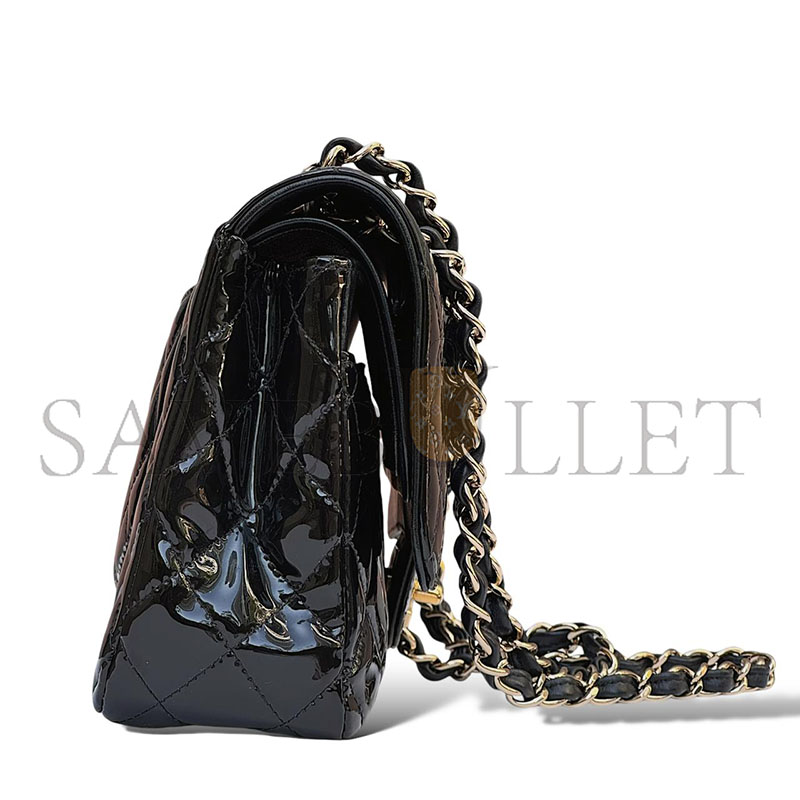 CHANEL MASTER PATENT SHINY BLACK MEDIUM CLASSIC FLAP BAG (25*15*7cm)