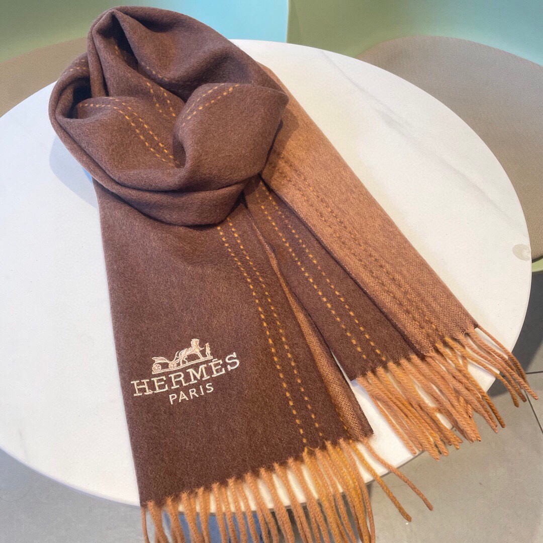 TOP HERMES Scarf with Carriage Embroidery Logo 35 x 180 cm - 3 Colors