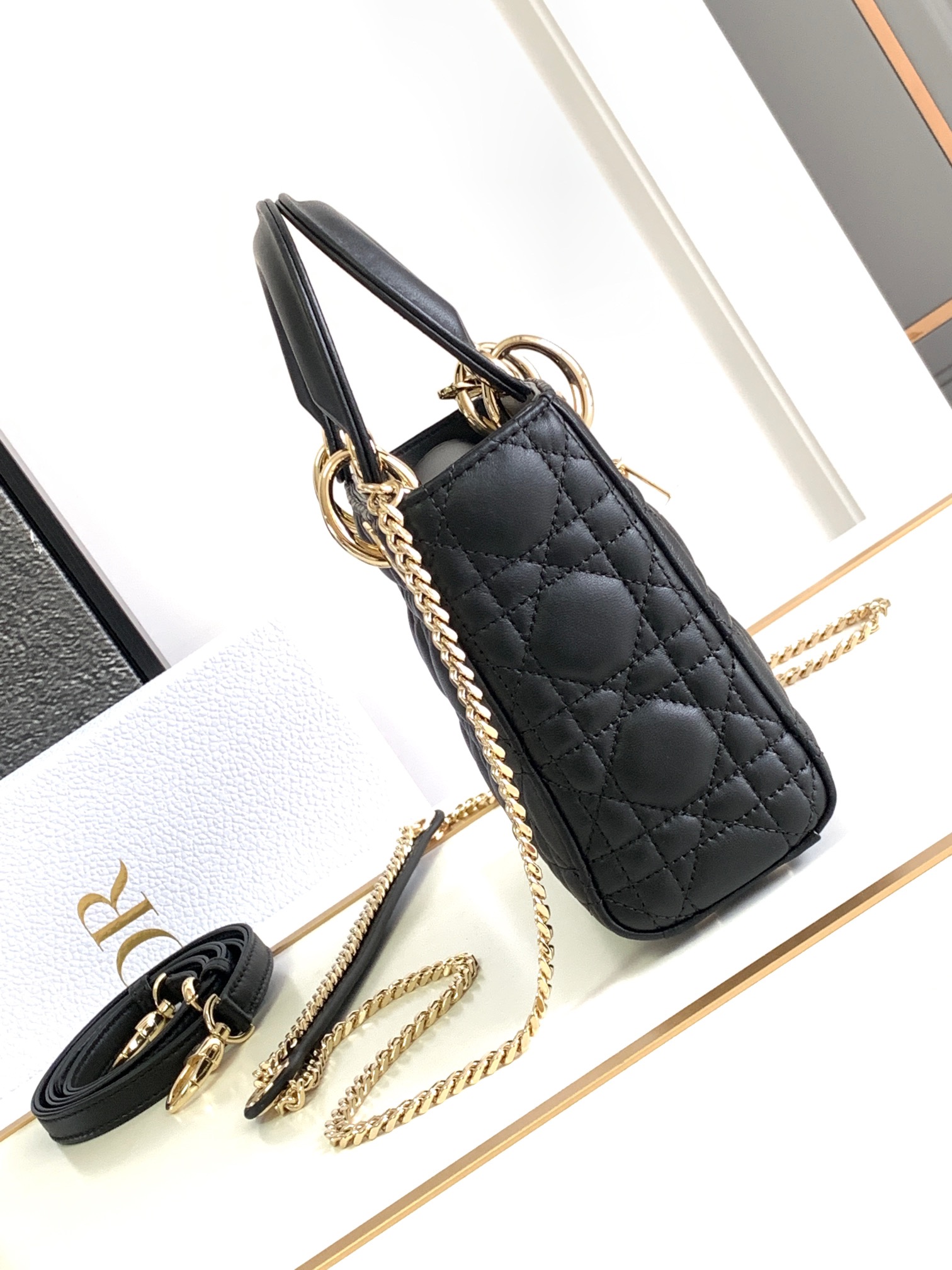 TOP Christian Dior Lady Christian Dior Bag Lambskin 17x15x7cm/20x17x8cm/24x20x11cm - Black