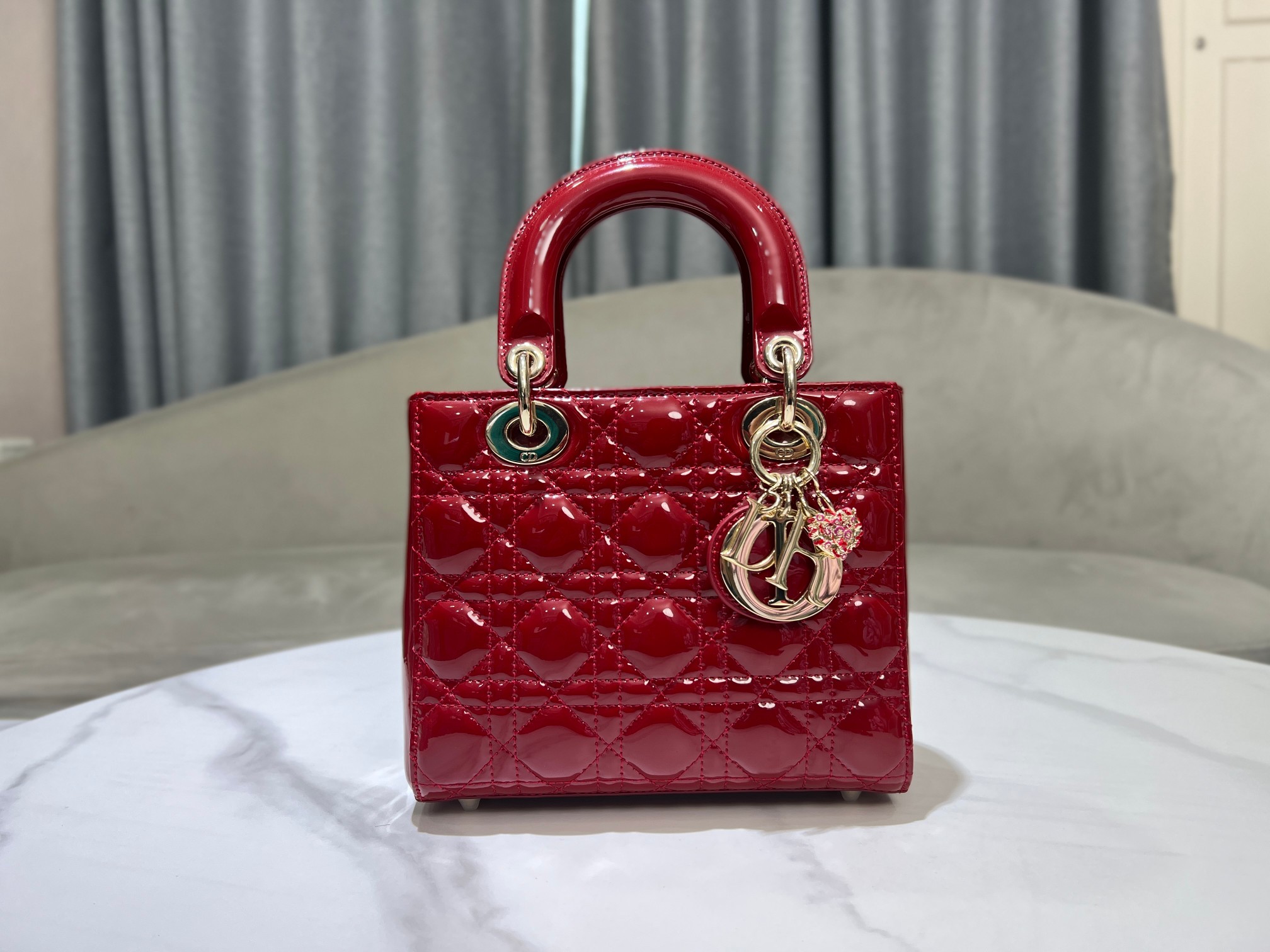 TOP Christian Dior Lacquered Butterfly Heart Shaped Lady Dior Bags 20x17x8CM - GHW