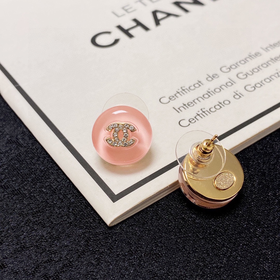 TOP CHANEL Diamond Stud Earring-Pink