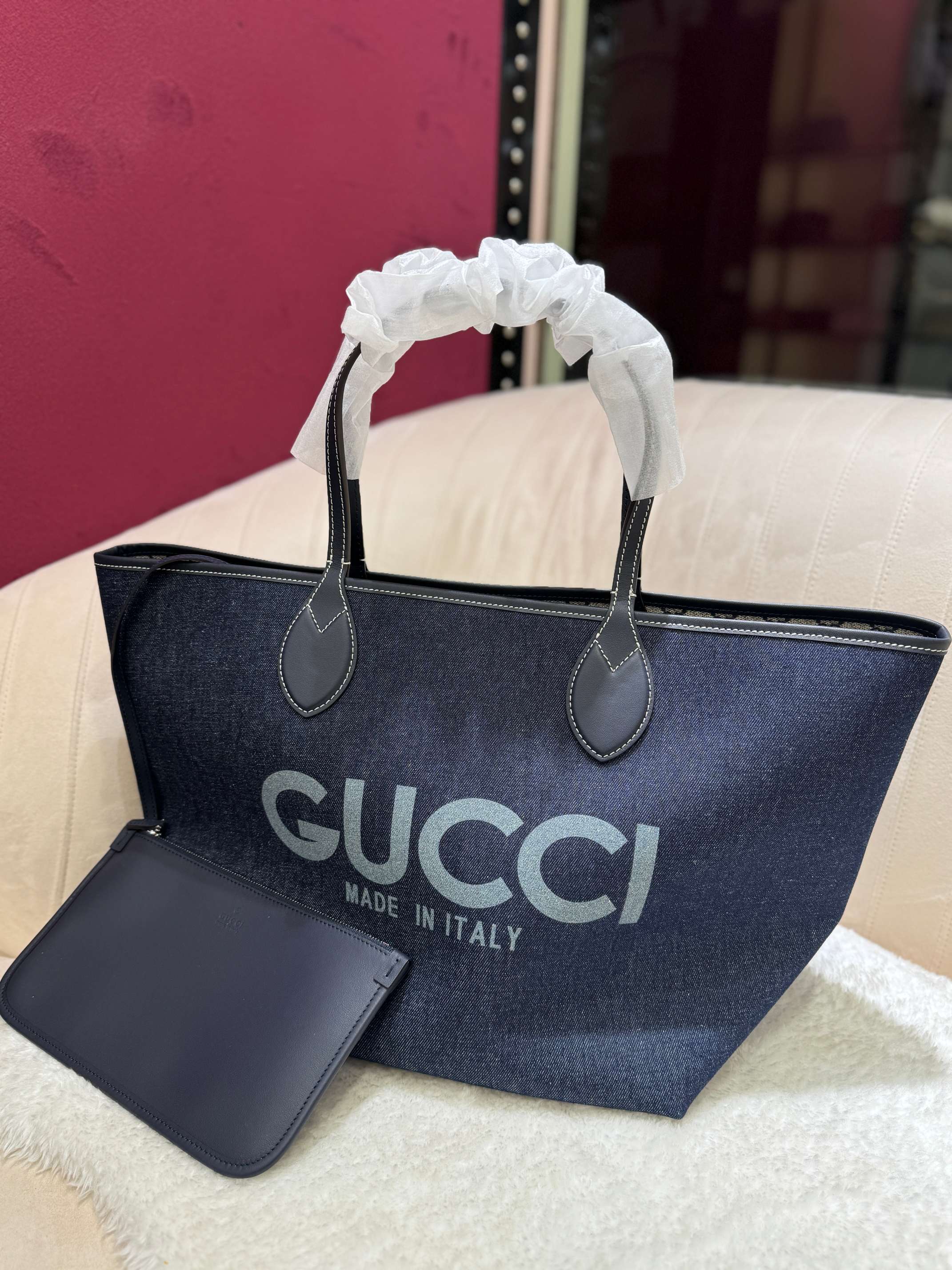 TOP GUCCI G*G Totissima Tote Bags Denim 30.5*28*27cm - Blue