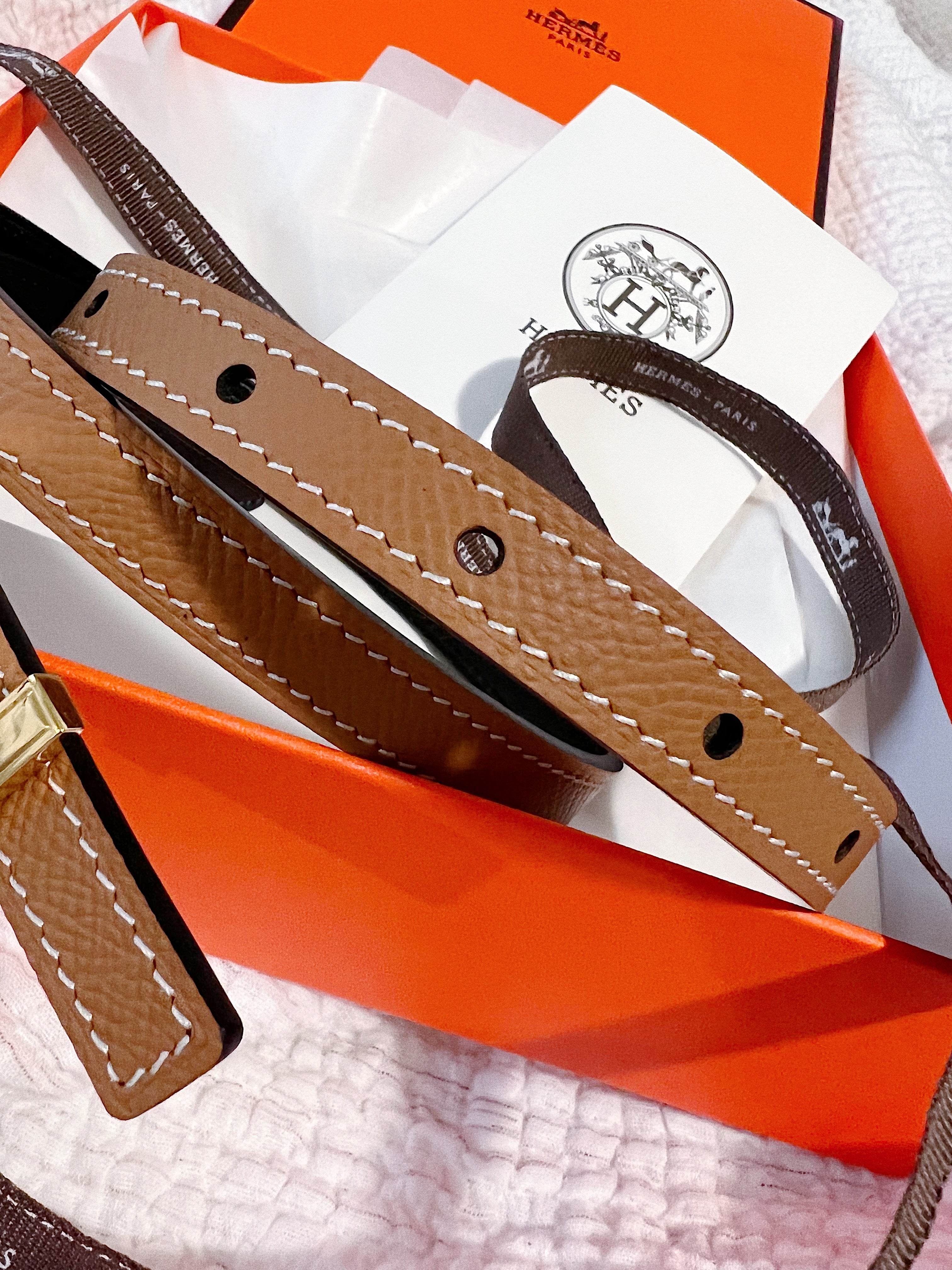 TOP HERMES Reversible Buckle Logo Epsom Belt 1.3cm - Brown & Black