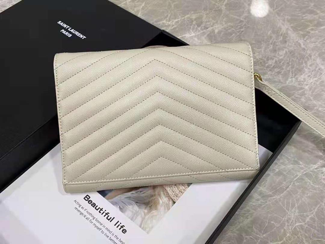 TOP Yves Saint Laurent YSL Cassandre Matelasse Flap Pouch Grain Leather - White