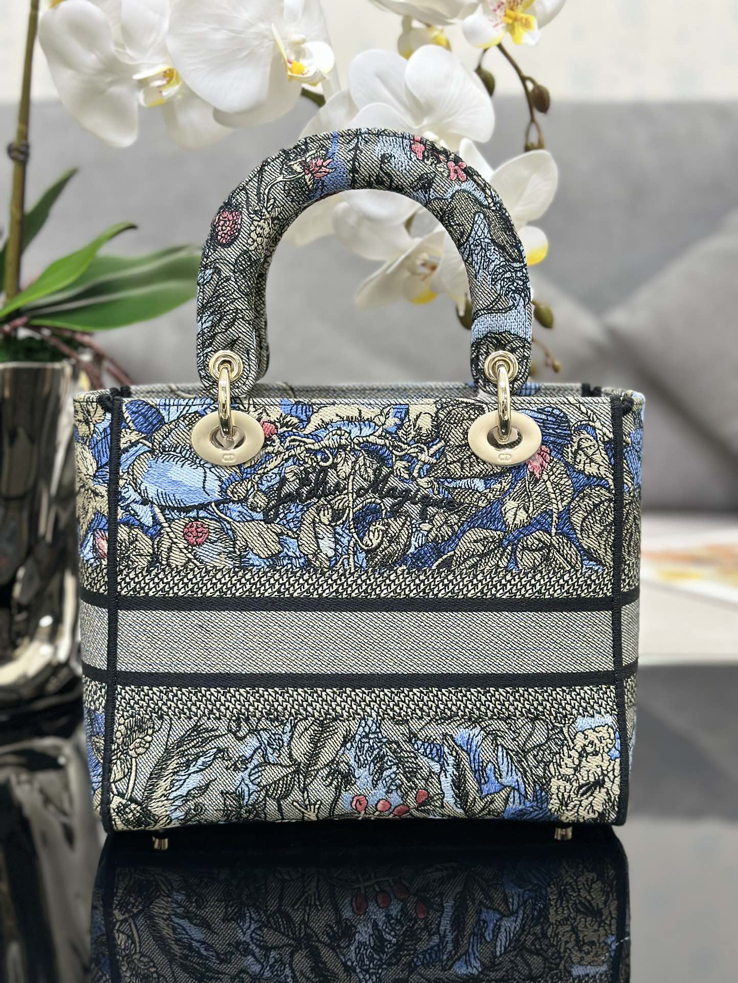 TOP Christian Dior Five Grid Embroidered Magic Garden Handbag 24x20x11CM - GHW