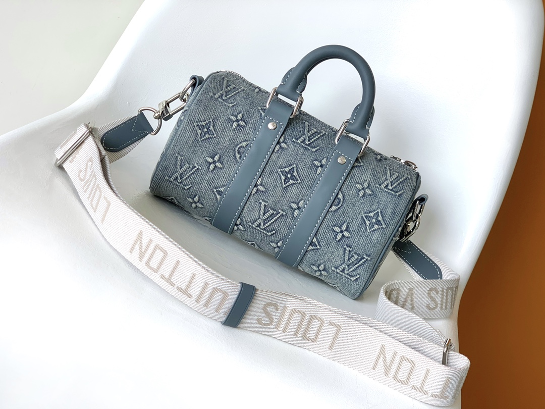 TOP Louis Vuitton LV Keepall Bandoulière 25 Handbags 25x15x11cm - Denim Blue&SHW