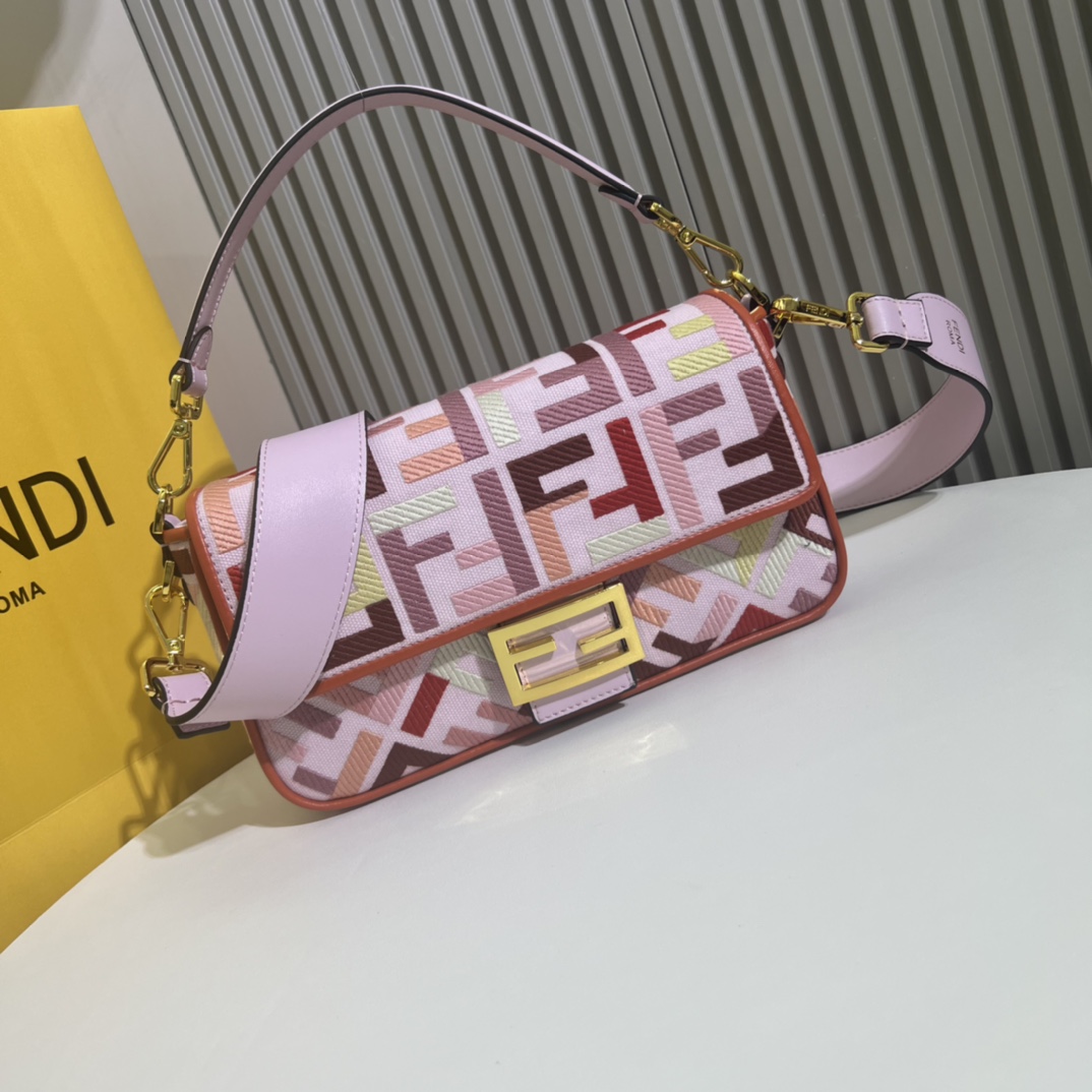 TOP FENDI Baguette Canvas HandBag - Colorful Rainbow