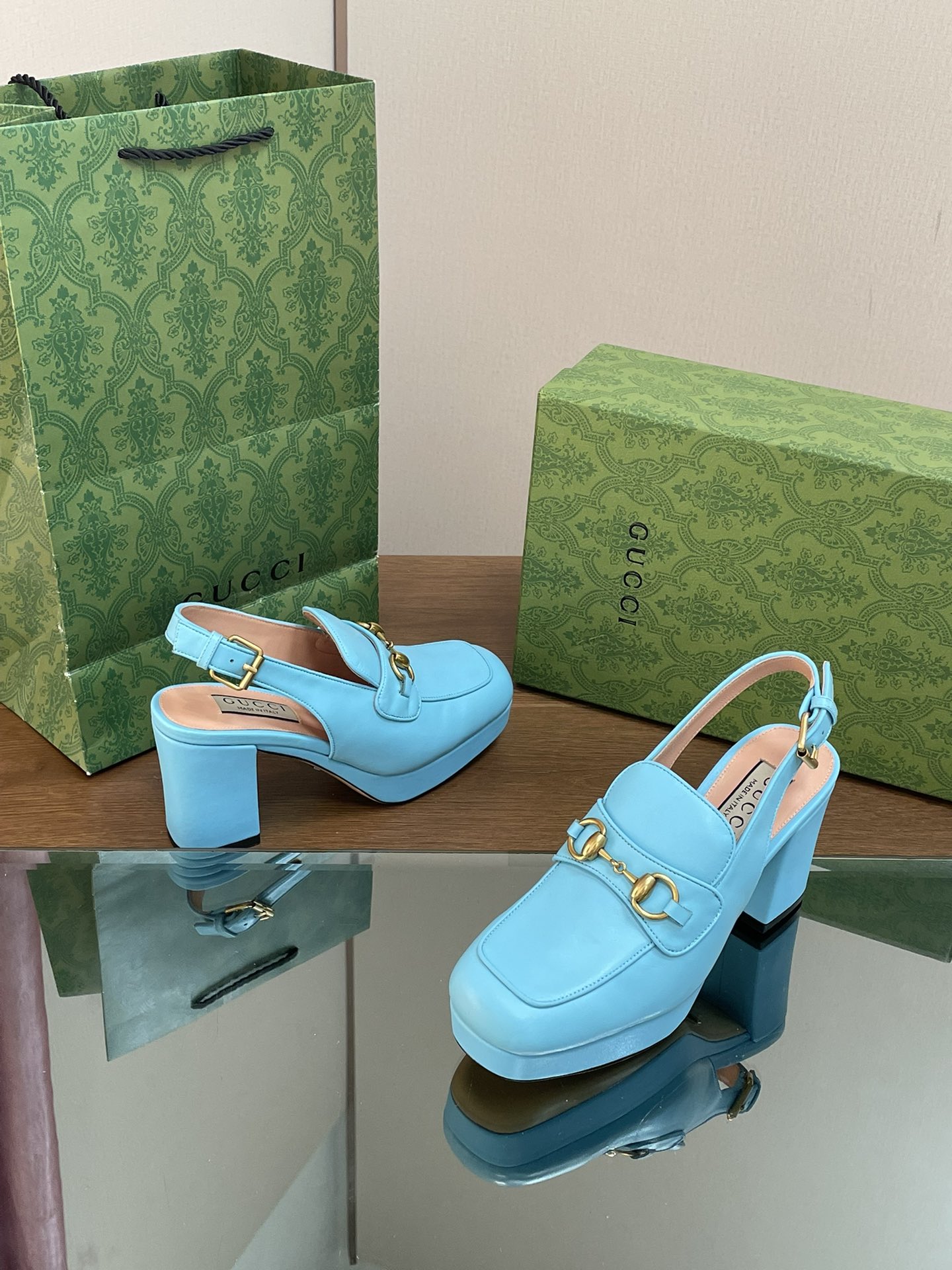 TOP GUCCI Platform Horsebit Mule Sandals - Blue