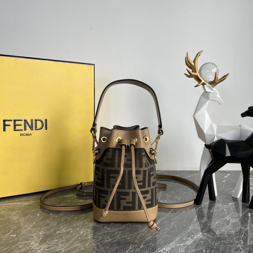 TOP FENDI Mon Tresor Mini Classic Vintage FF Fabric Bucket Bag - GHW