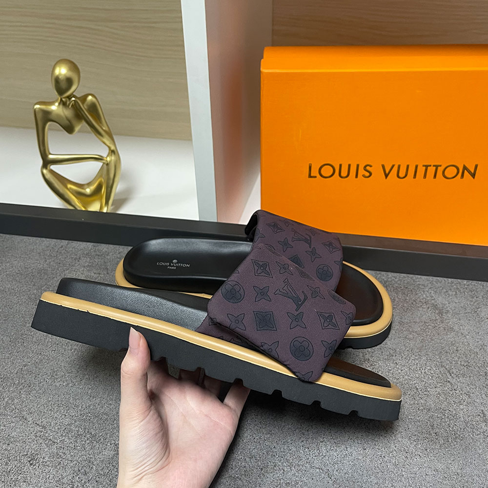 Louis Vuitton LV Pool Pillow Fabric Flat Slide  Sandals  (Replica)