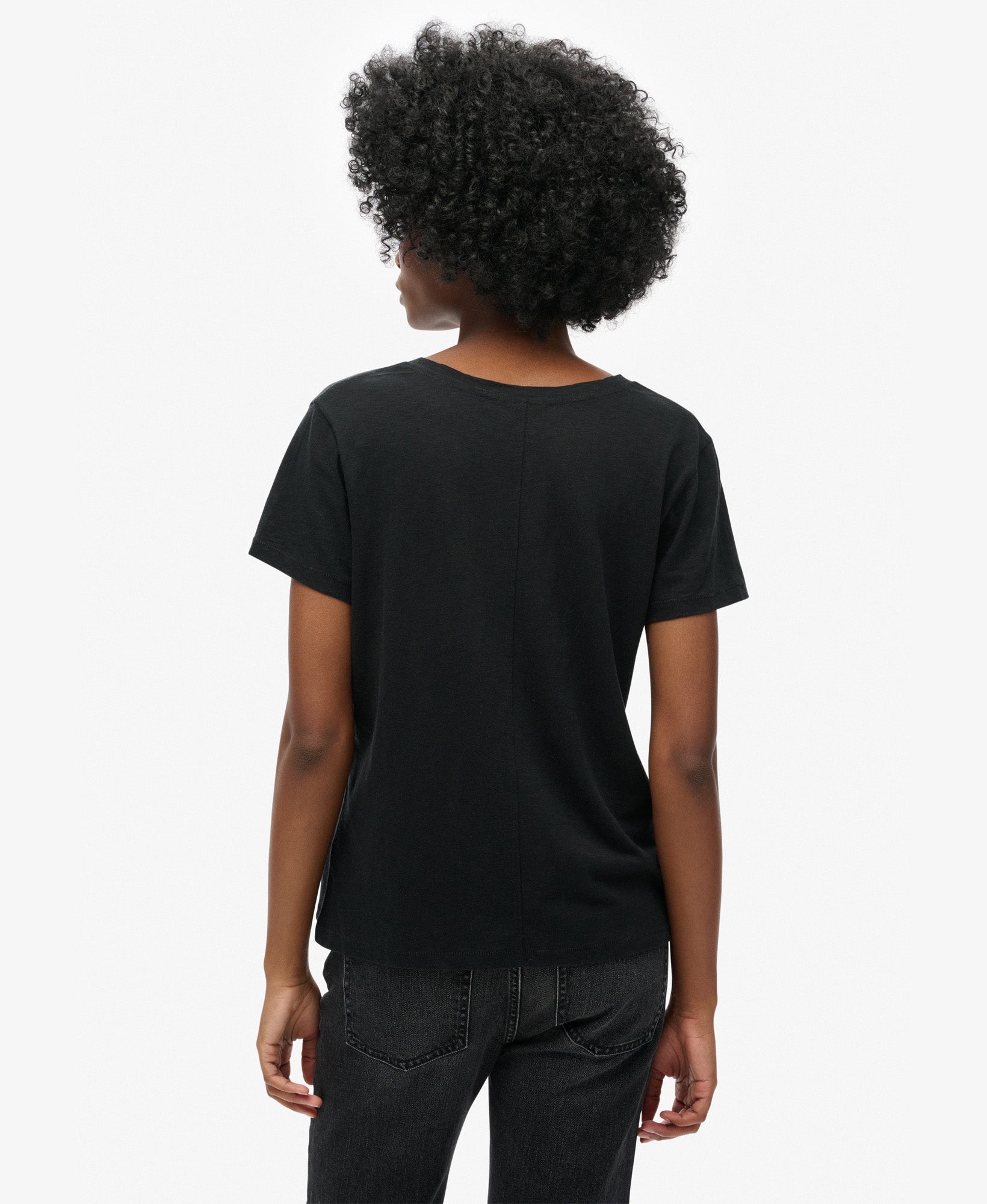 Slub Embroidered V-Neck T-Shirt | Black