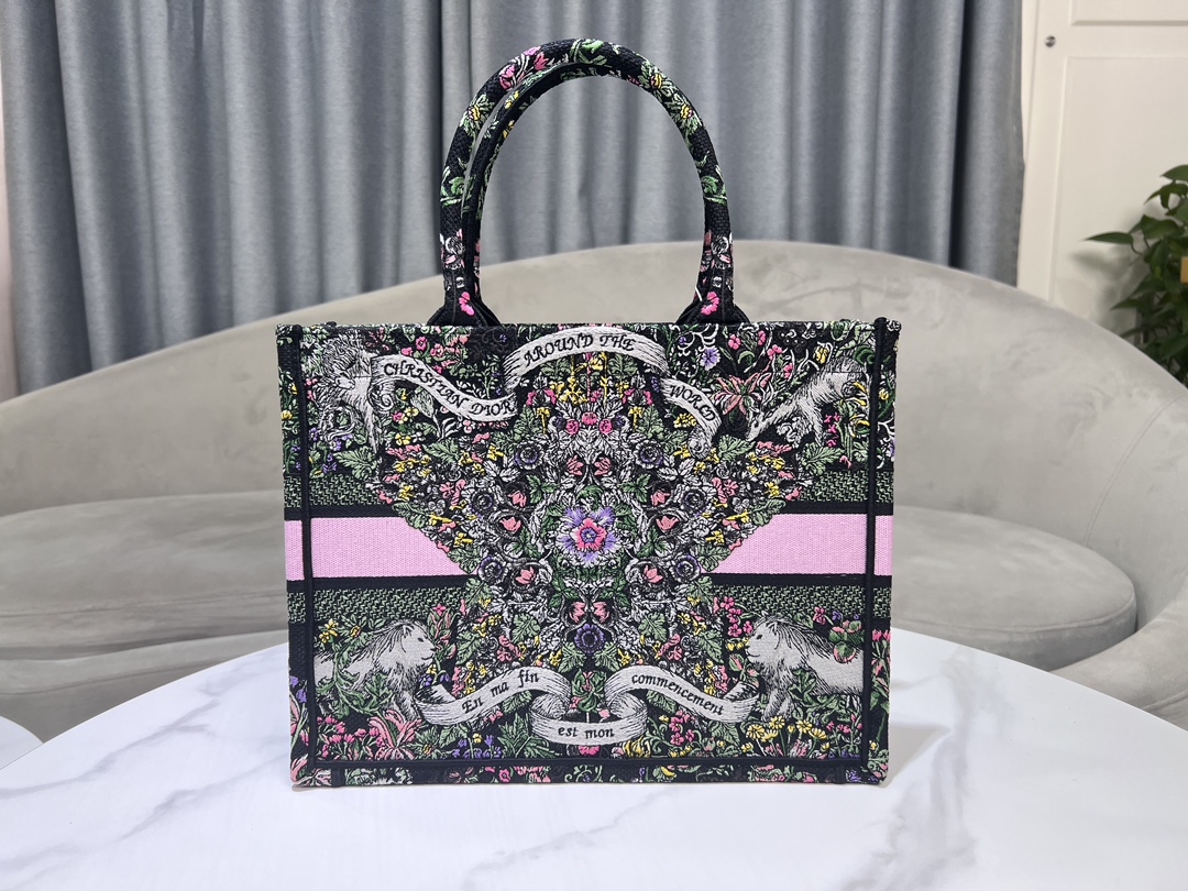 TOP Christian Dior Pattern Embroidery Medium Book Tote Bag 36.5X27.5X16.5cm - 2 Colour