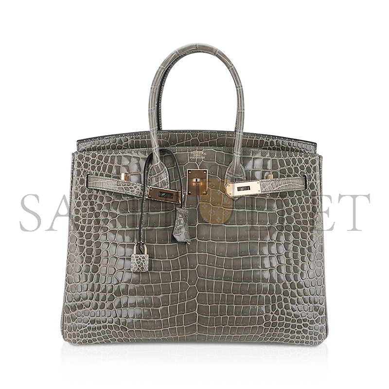 HERMES BIRKIN 35 BAG GRIS TOURTERELLE POROSUS CROCODILE WITH GOLD HARDWARE 165487 (35*25*18cm)
