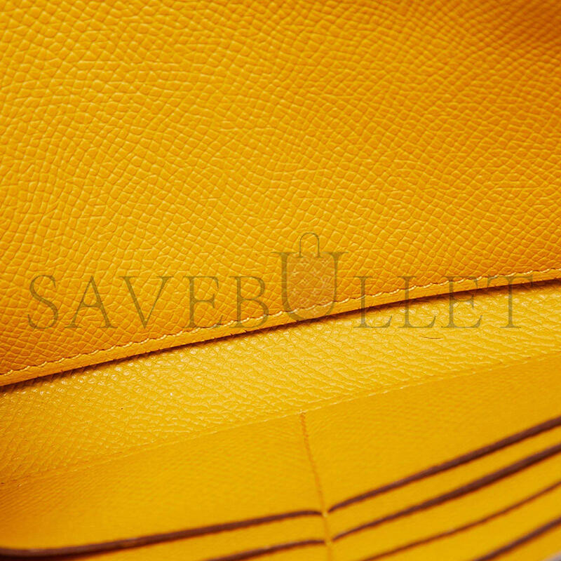 HERMES JAUNE EPSOM LEATHER KELLY LONGUE WALLET PALLADIUM HARDWARE 101700 (20*12*2cm)