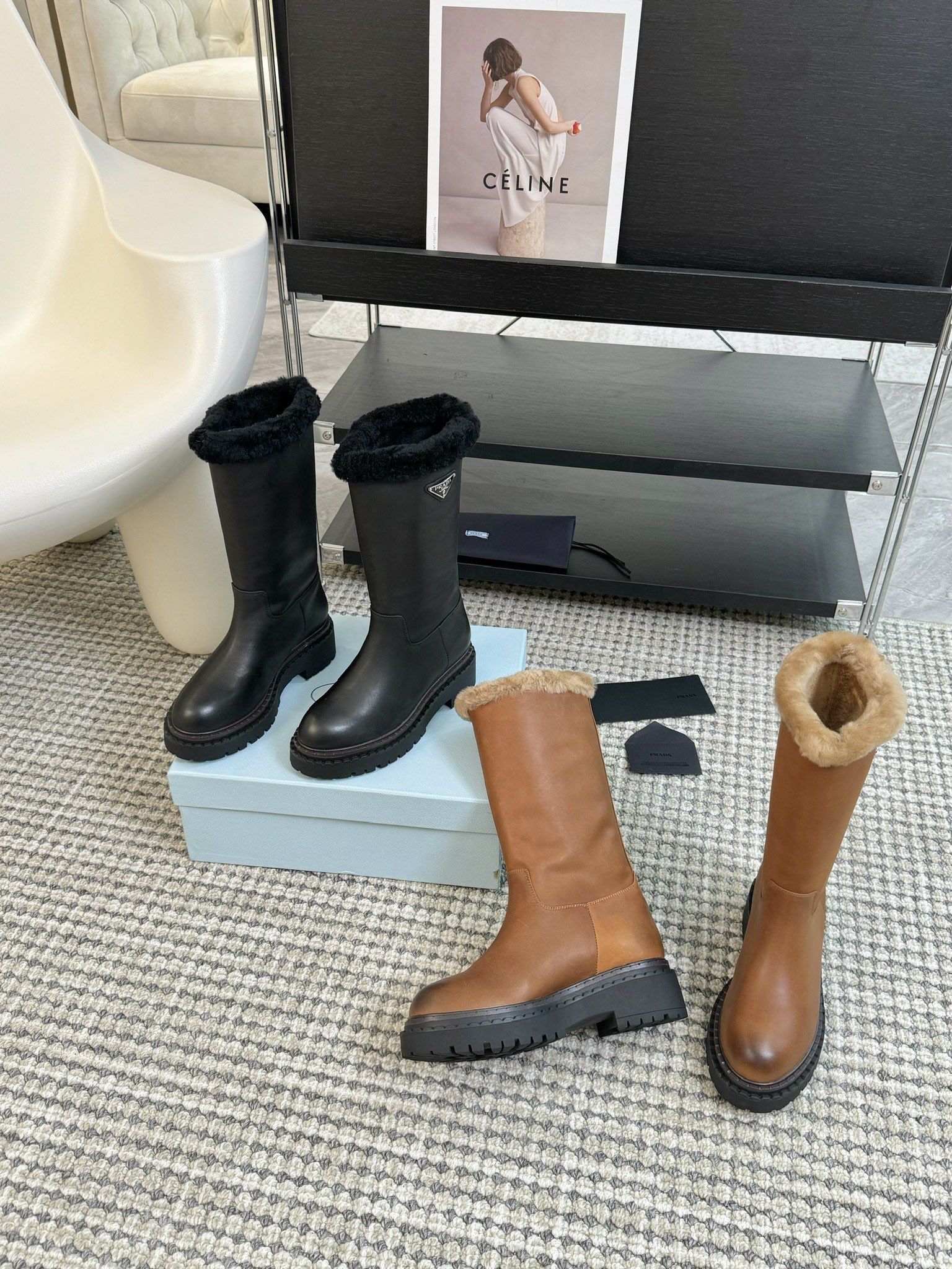 TOP PRADA Wool&Leather Boots - 2 Color