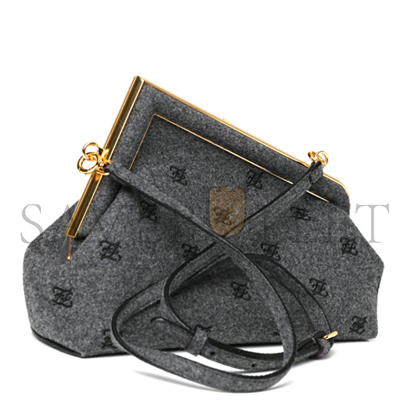 FENDI FLANNEL KARLIGRAPHY EMBROIDERED SMALL FENDI FIRST GREY (26*18*9.5cm)
