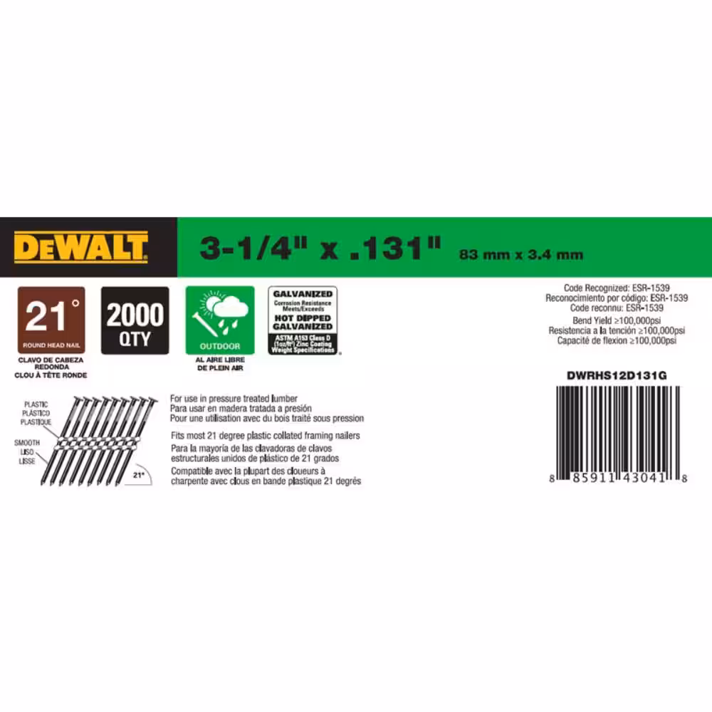 3-1/4 in. x 0.131 in. Galvanized Metal Framing Nails 2000 per Box