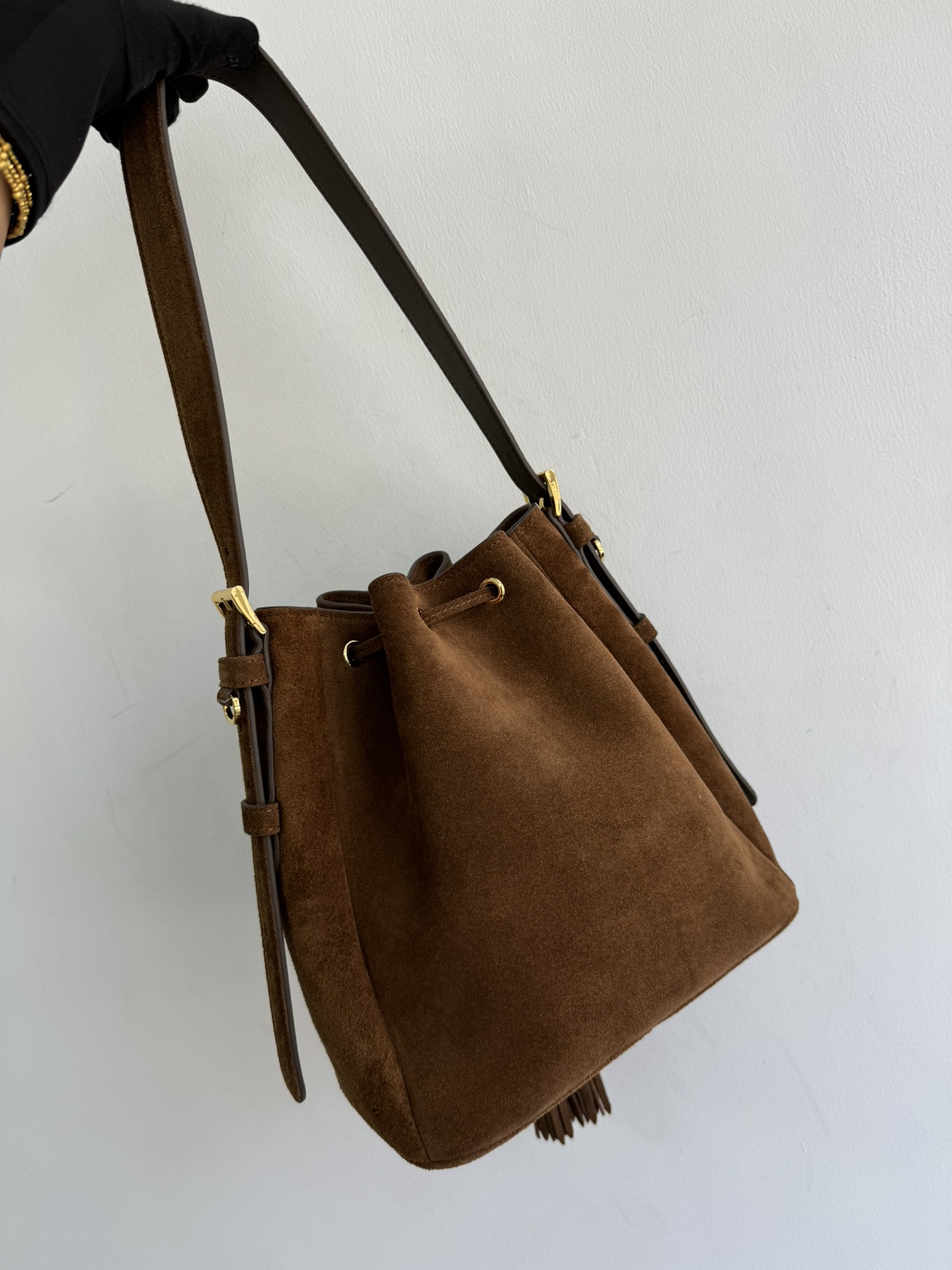 TOP PRADA Suede Bucket Bag 24×24cm - Brown