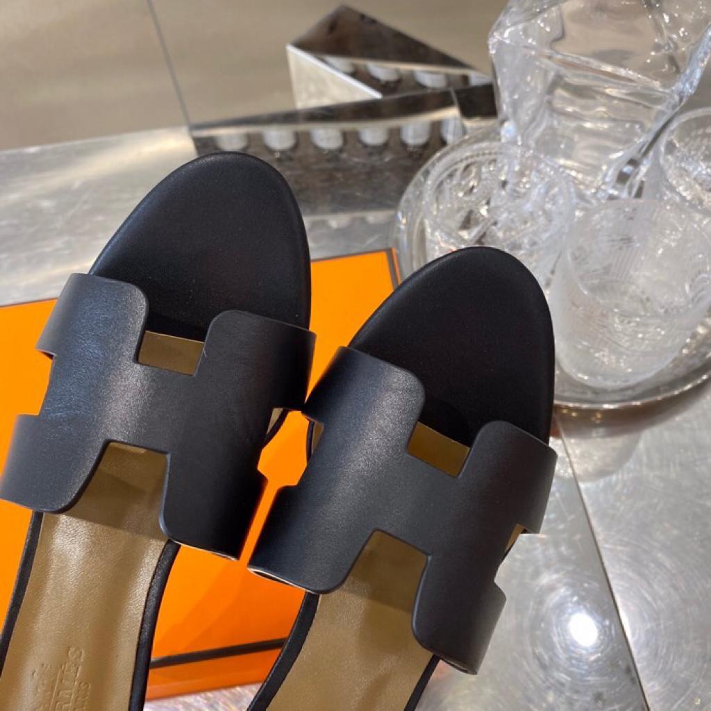 TOP HERMES Wedges Sandals Smooth Leather - Black