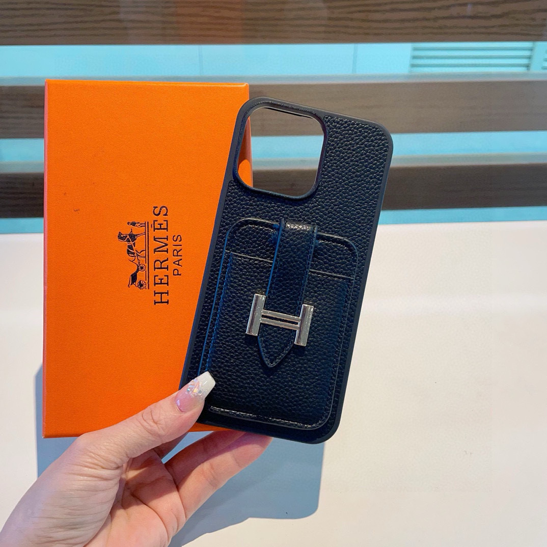 TOP HERMES iPhone Phone Case - Black